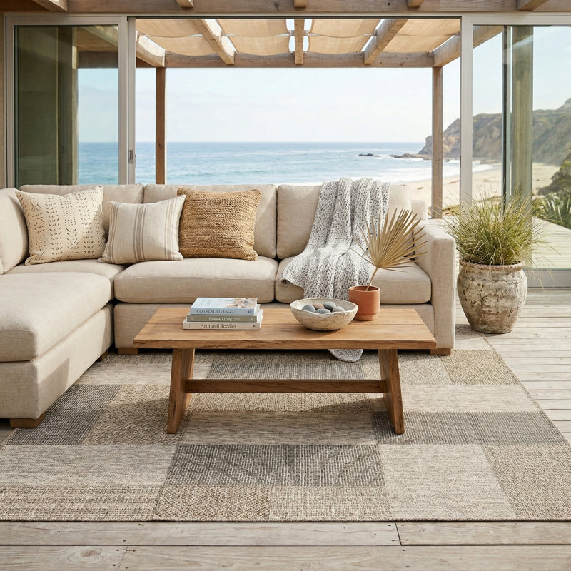 Hailiey Flatweave Faux Jute Tan/Natural Indoor/Outdoor Rug, Rectangle 7'10" x 9'6"