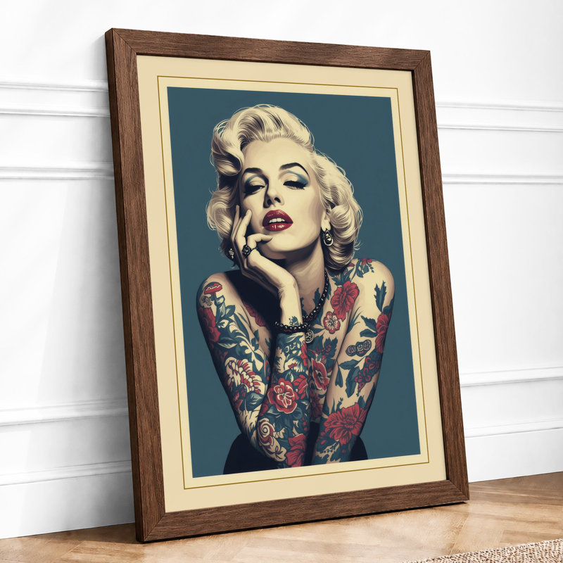 Tattooed Glamour Retro - Framed Print, A4 - 29.7 x 21.0 cm, Walnut