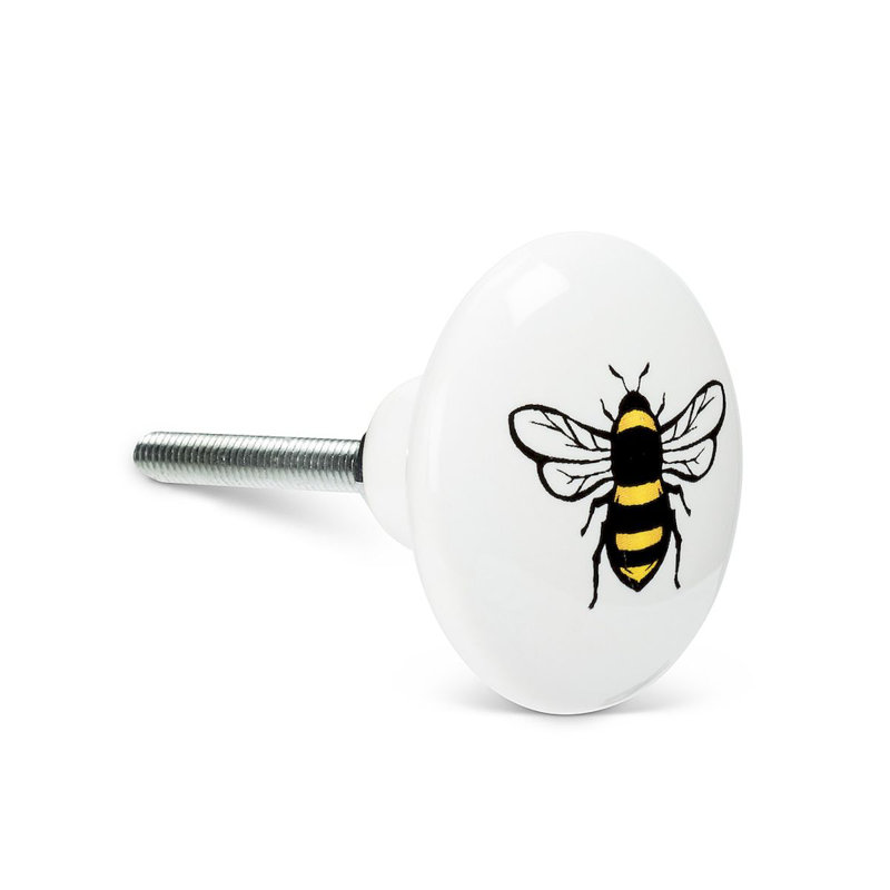 White Round Ceramic Bee-Themed Drawer Knob