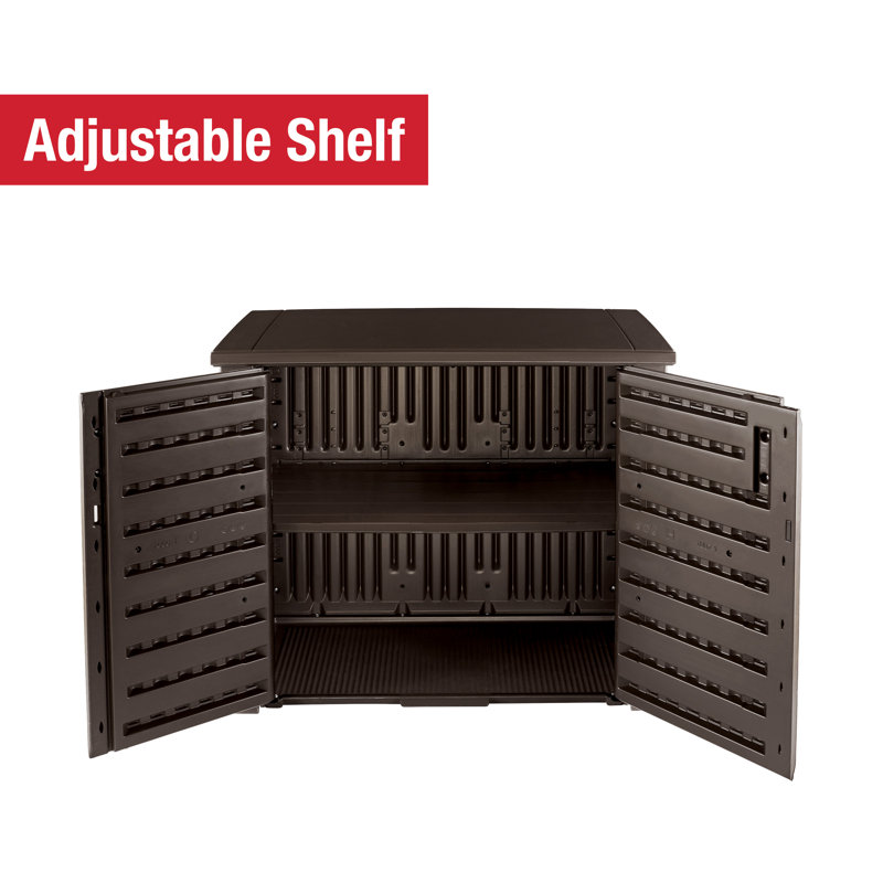 Patio 123 Gallon Water Resistant Plastic Lockable Cabinet Deck Box in Chocolate
