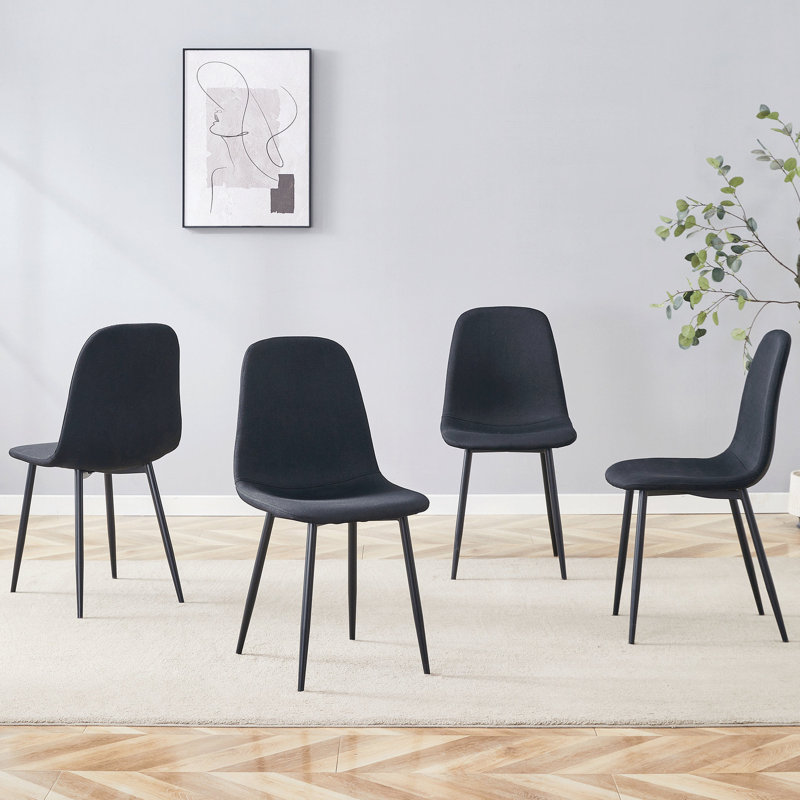 Ensemble de salle à manger noir avec pieds en métal pour un siège moderne 4 pièces, Noir, Noir