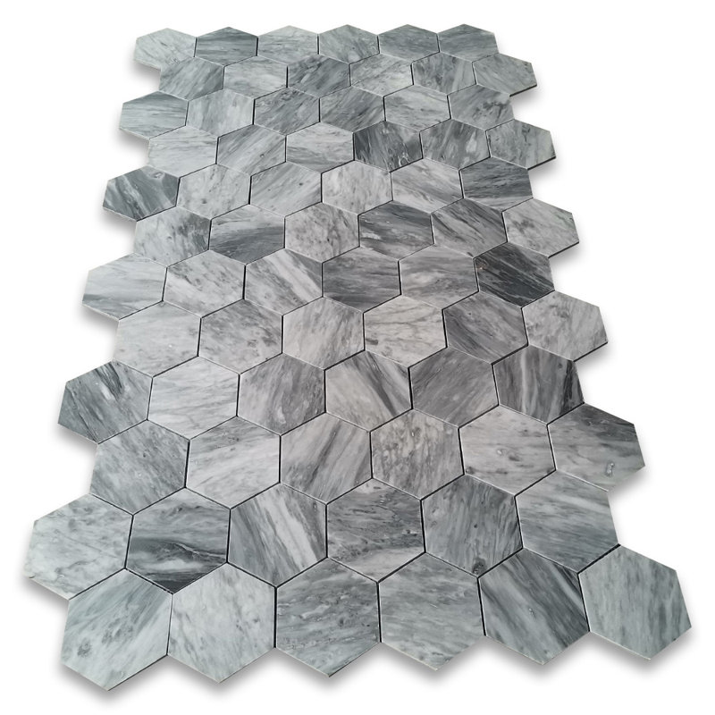 Carreau de mosaïque en marbre nid d'abeille 9 po x 15 po Bardiglio, Gris clair