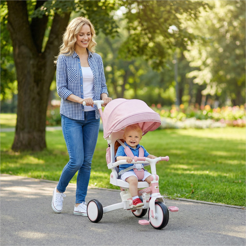 Poussettes et landaus pour l'espace extérieur, 7 po, en alliage d'aluminium rose avec rangement, rose rosé