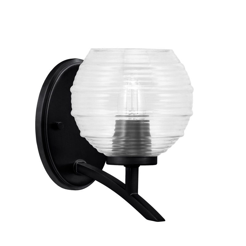 Kurve Uplight Wall Sconce With 6" Clear Ribbed Glass, Matte Black