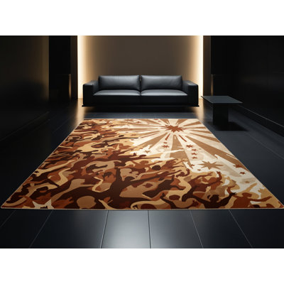 Machine Washable Entertainment & Pop Culture Main Stage Crowd Modern & Contemporary Starburst Rug in Brown – Beige Binding