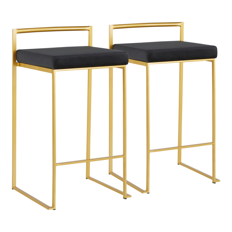 Fuji Contemporary Counter Stool In Gold With Black Velvet Cushion By Lumisource - Set Of 2, Velvet Black, 2, Gold