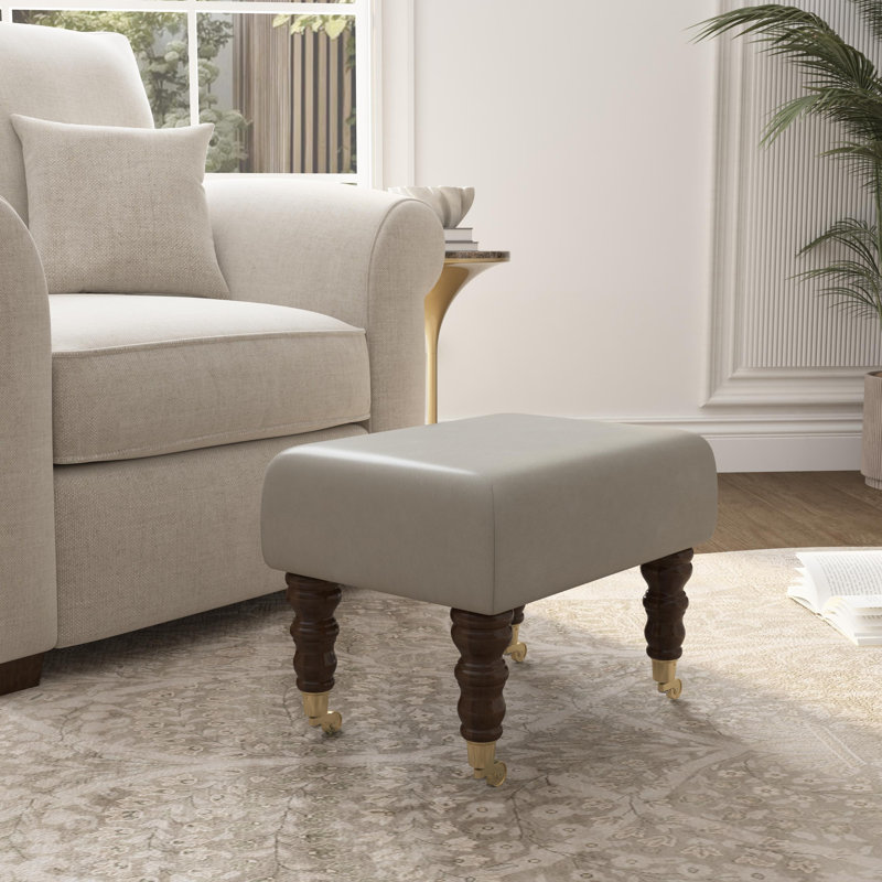 Acierno Natural Wood Caster Leg - Faux Leather, Flake Grey, Brown
