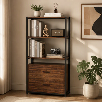 4-Tier Bookshelf Etagere Display Bookcase with 2 Drawers