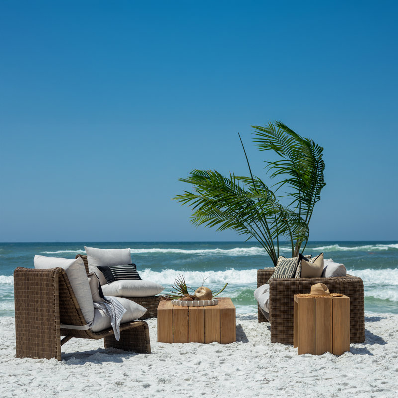 Como 30" W Patio Chair with Cushions, No Welt, Raffia, Linen Snow
