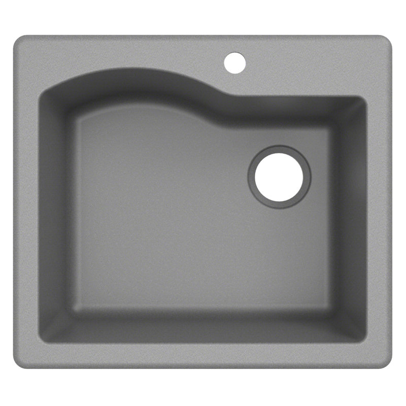 Évier de cuisine en granit à une cuve à fixation double de L 25 po KRAUS Quarza™, Gris