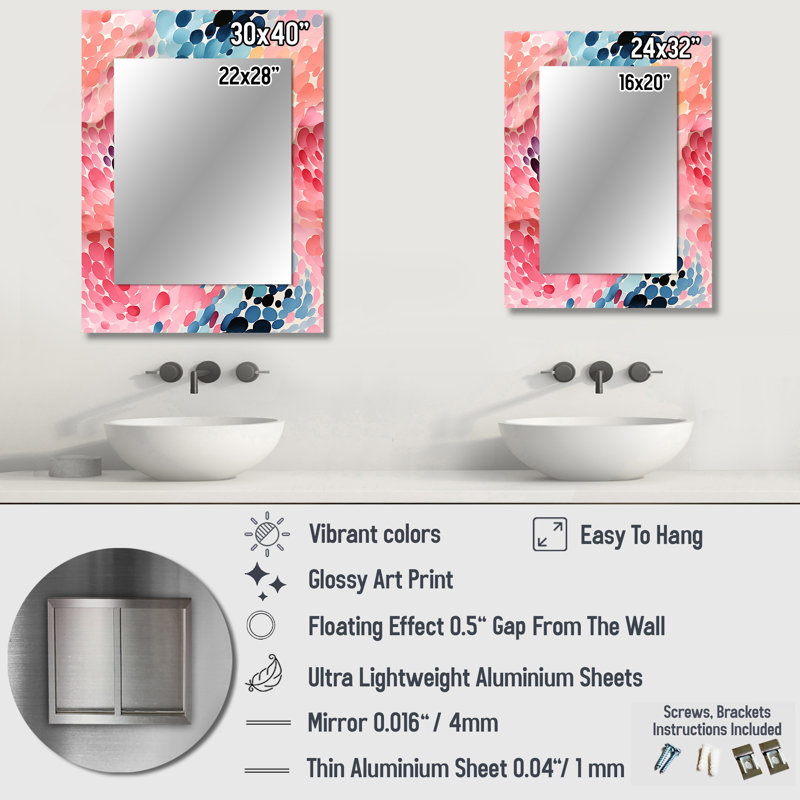 Hastin - Pink Wall Mirror Decor, 40 po x 30 po