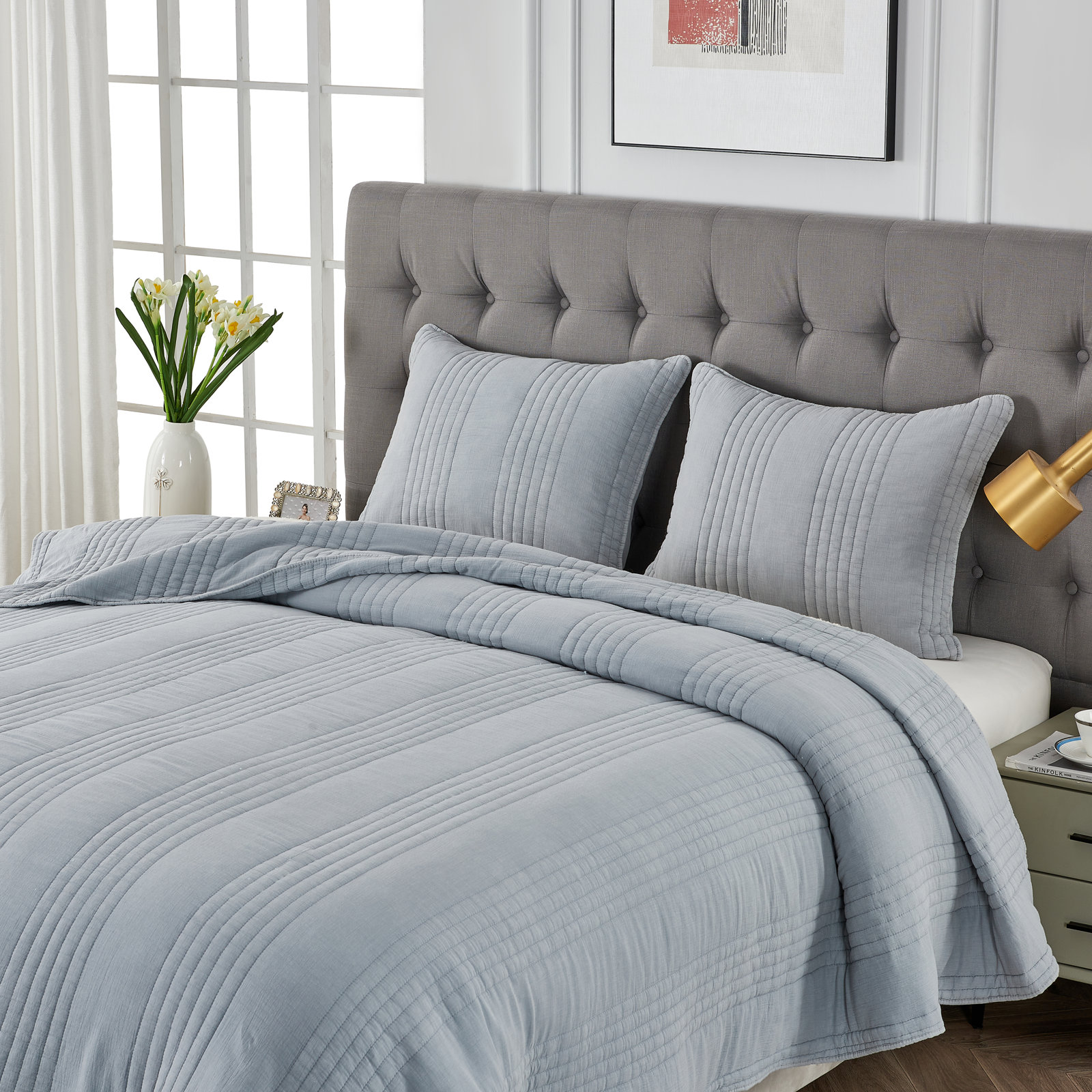 Cotton Quilt Set, Twin Quilt + 1 Standard Sham, Espresso