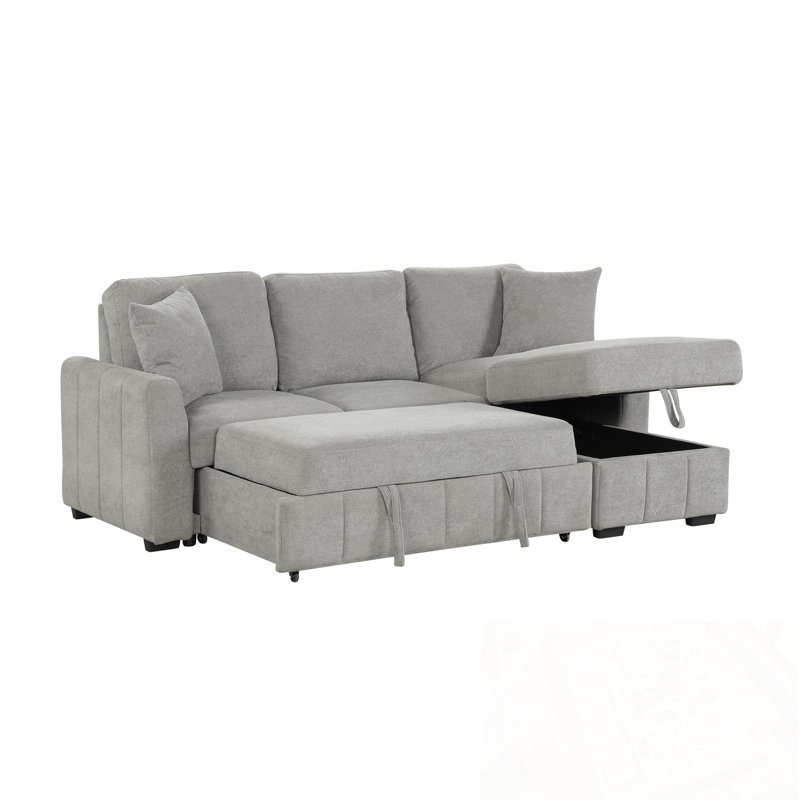 Canapé modulaire en L avec méridienne réversible et porte-gobelets, Gris