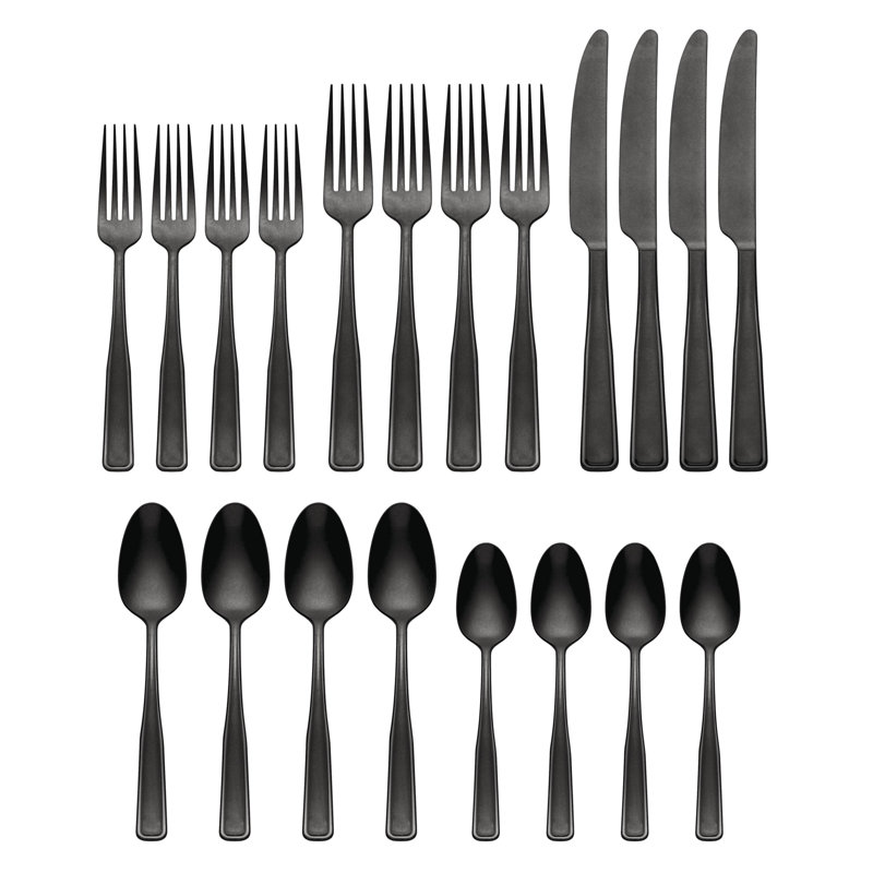 Oneida Reid Satin 20 Piece Flatware Set, Black