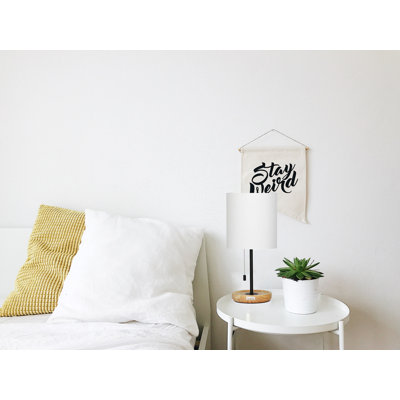 Table Lamp with Wooden Base& Pull Chain Switch White