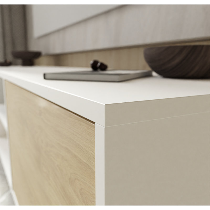 Alfie-James TV Stand for TVs up to 78", White/Puccini Oak
