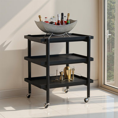 Rubberwood 3-Tier Bar Cart On Casters With Removable Tray/Shelf by Corrigan Studio