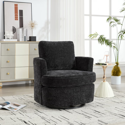 Swivel Chair With 360 Degree Metal Rotating Base And Chenille Fabric, Comfortable To Sit On, Breathable Suitable For Office Or Home Settings, Clear Accessories Assembly, Turntable, Black Design, Wood