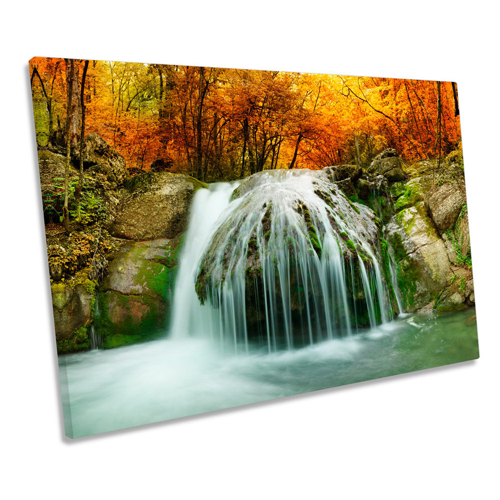 Forest Landscape Waterfall River - Wrapped Canvas Art Prints