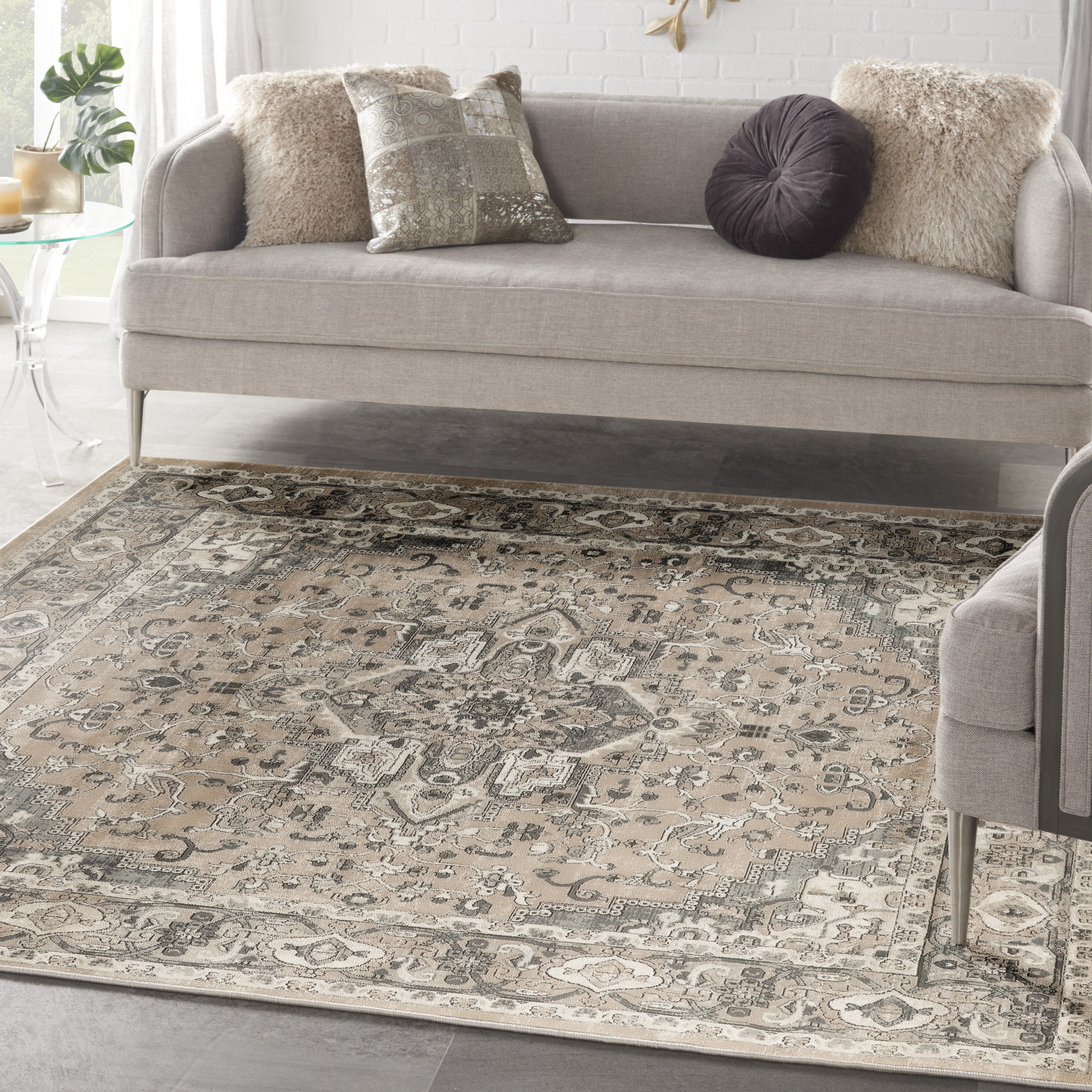 Lark Manor Jurado Oriental Beige/Gray Area Rug &amp; Reviews | Wayfair