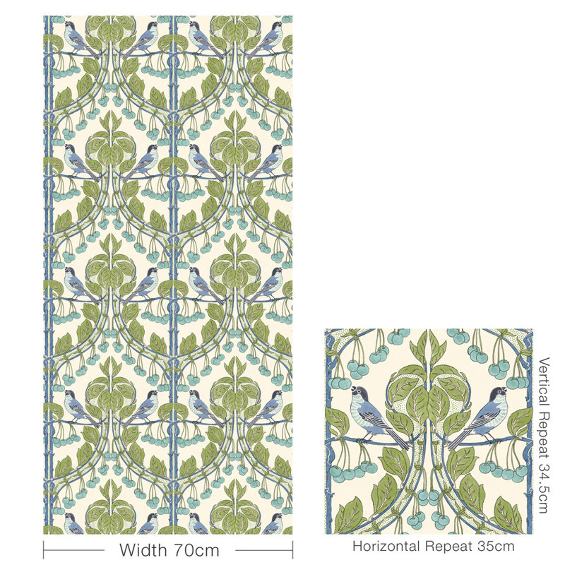 2'9" L x 27.58" W Wallpaper Roll, Green/Blue