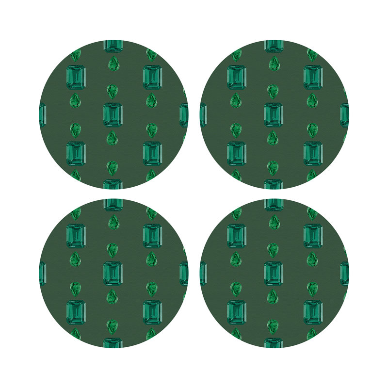 Gem Emeralds Vegan Leather Round Pebble Placemat