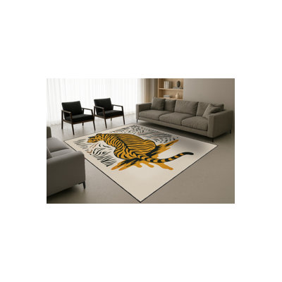 Tapis tissé crème à imprimé tigre Mosso