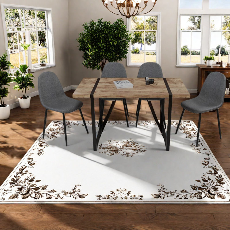 Ensemble de table de salle à manger moderne et industriel, en bois aggloméré et en métal, 5 pièces pour la maison