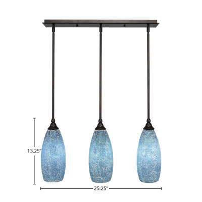 Luminaire suspendu linéaire sur pied 3 lumières avec verre fusion 5 po