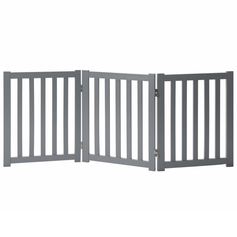 Solid Wood Freestanding Foldable Pet Gate for Dogs,3 Panels for Doorways,Stairs,Hallways etc, Gray, 60" W
