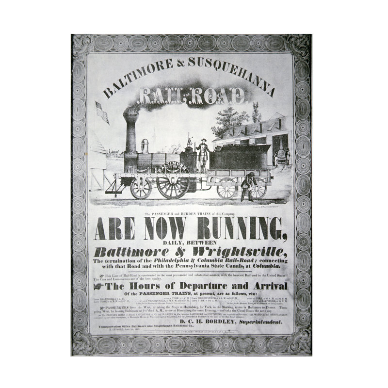 «American School Baltimore And Susquehanna Rail Road Time Table, 1840», art sur toile, H 19 po x l 14 po