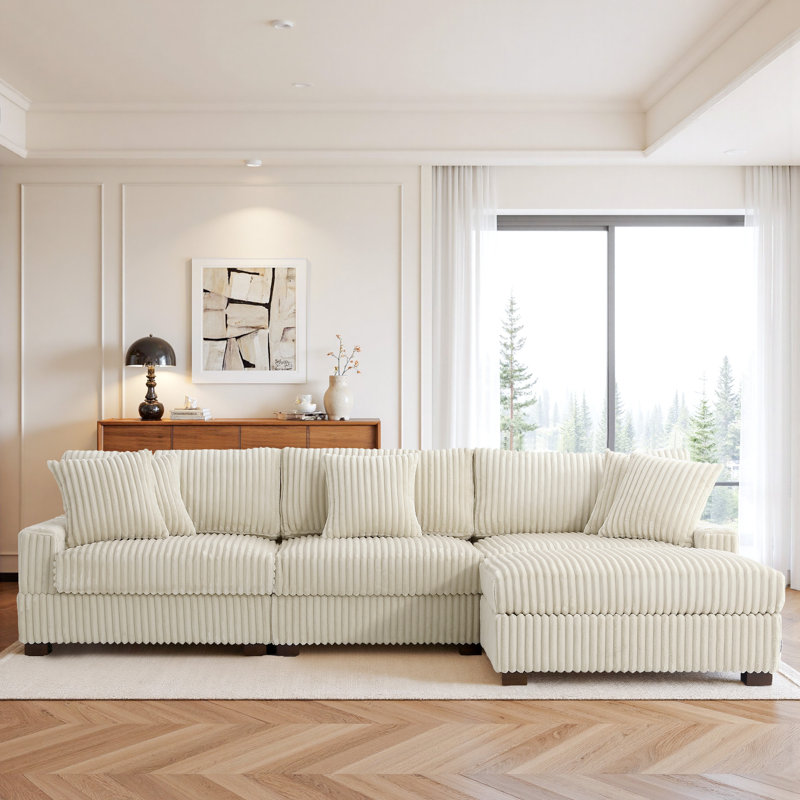 4 Seater Sectional, White Polyester/Foam Padding