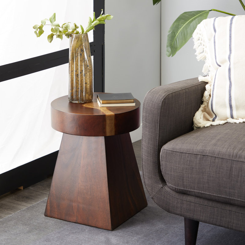 Mcelhaney Wood Side End Brown Accent Table with Block Style Base