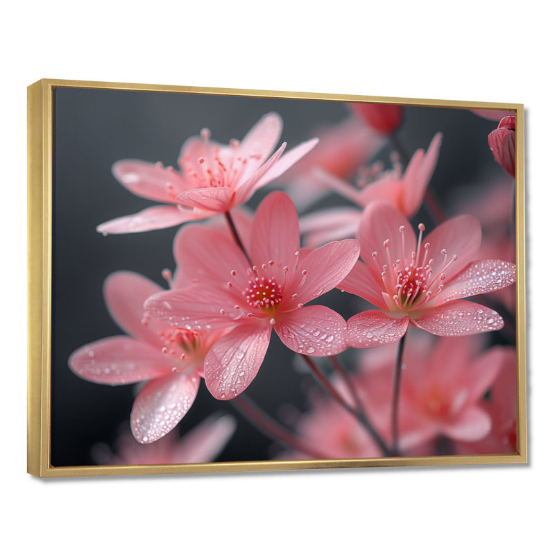 Gillan - impression d'art mural cerisier en fleurs, Toile avec cadre flottant or, H 24 po x l 32 po x P 1 po