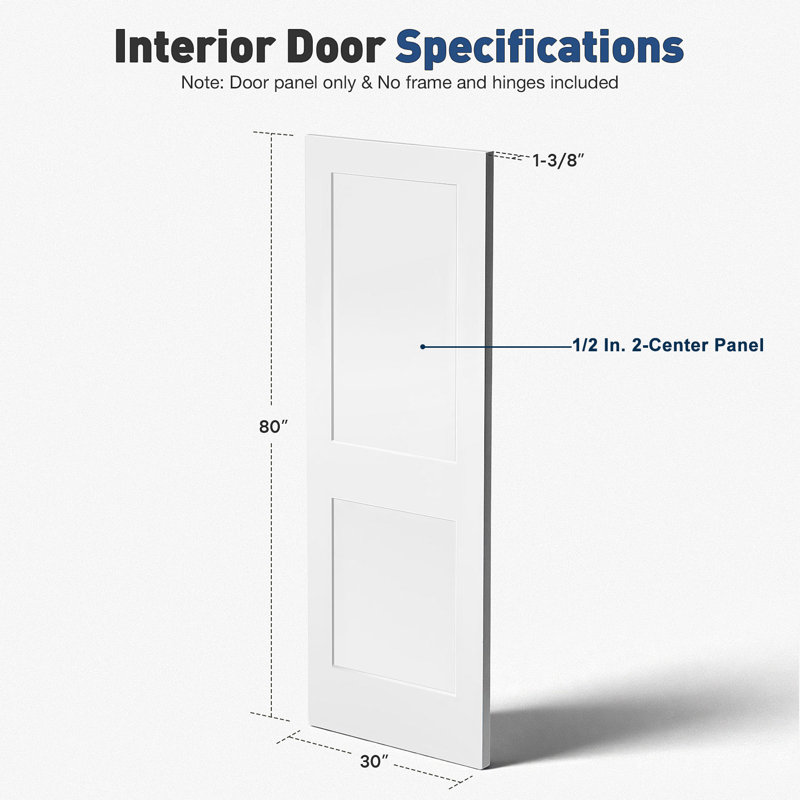 Porte intérieure 80 po, panneau de finition blanc apprêté style Shaker X 80 po + 1/2 po 2 panneaux centraux