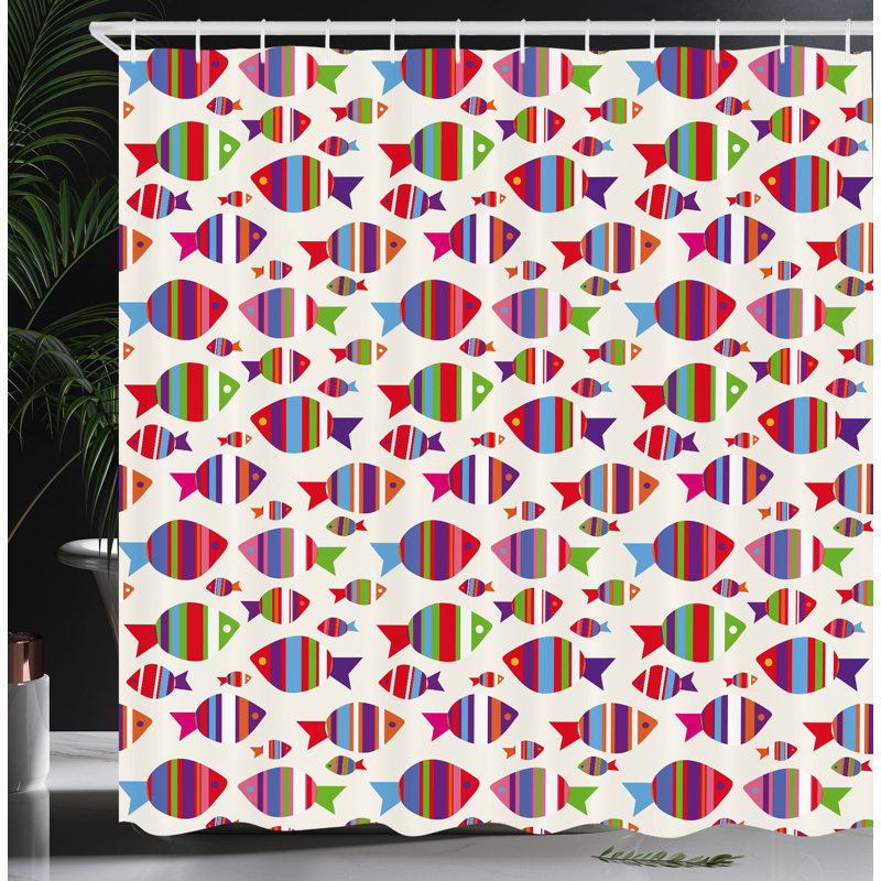 East Urban Home Fish Shower Curtain Vibrant Striped Fishes Multicolor, 70"H x 69"W