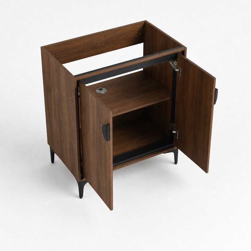 Base de meuble-lavabo 30 po seulement, armoire de rangement autoportante avec 2 portes, meuble-lavabo en bois d'ingénierie à finition brune pour salle de bain, salle d'eau