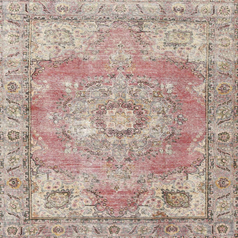 Tapis oriental rouge / gris / brun, Carré 8 pi