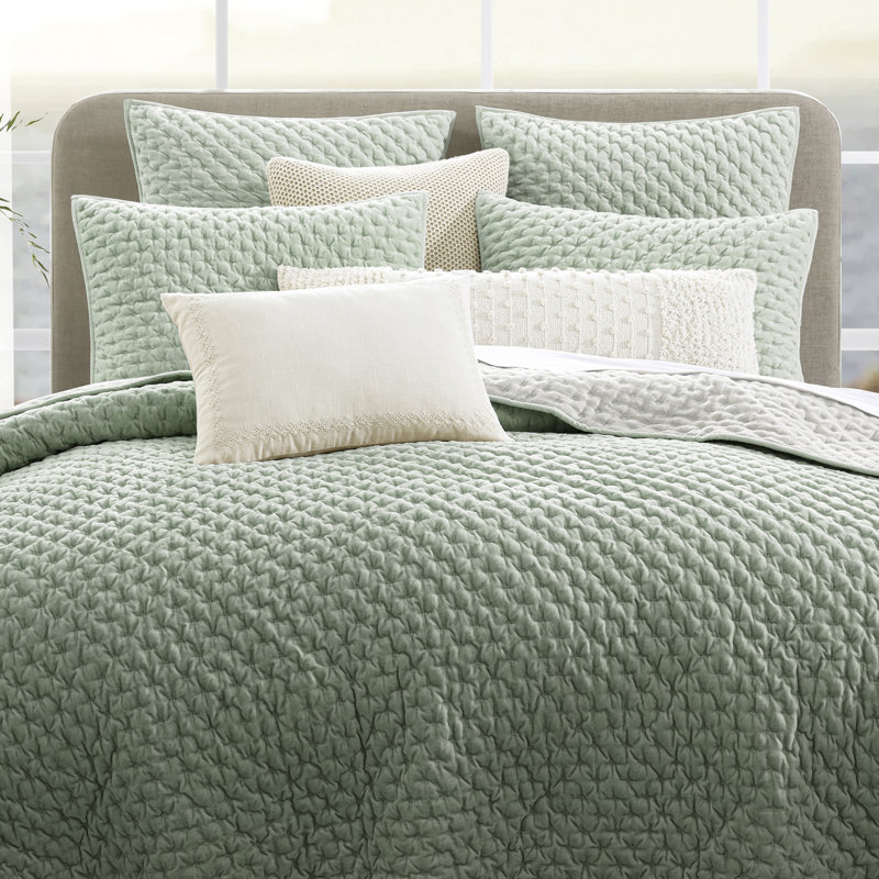 Ensemble de courtepointe en velours DKNY PURE, King Quilt + 2 King Shams, Vert
