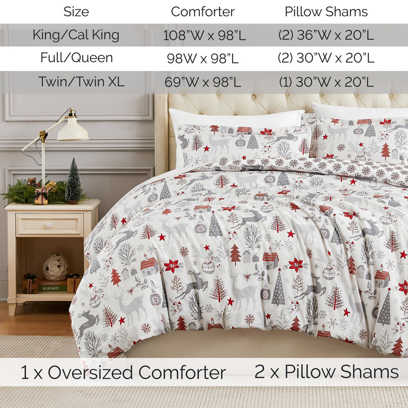 Holly Jolly Oversized Reversible Holiday Bedding Down Alternative Comforter Set with shams, Twin