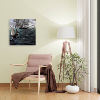 The Battle Of The Uss Kearsarge & Css Alabama Classic Contemporary Coastal Ocean Wall Art Print by Edouard Manet - Wrapped Canvas Print
