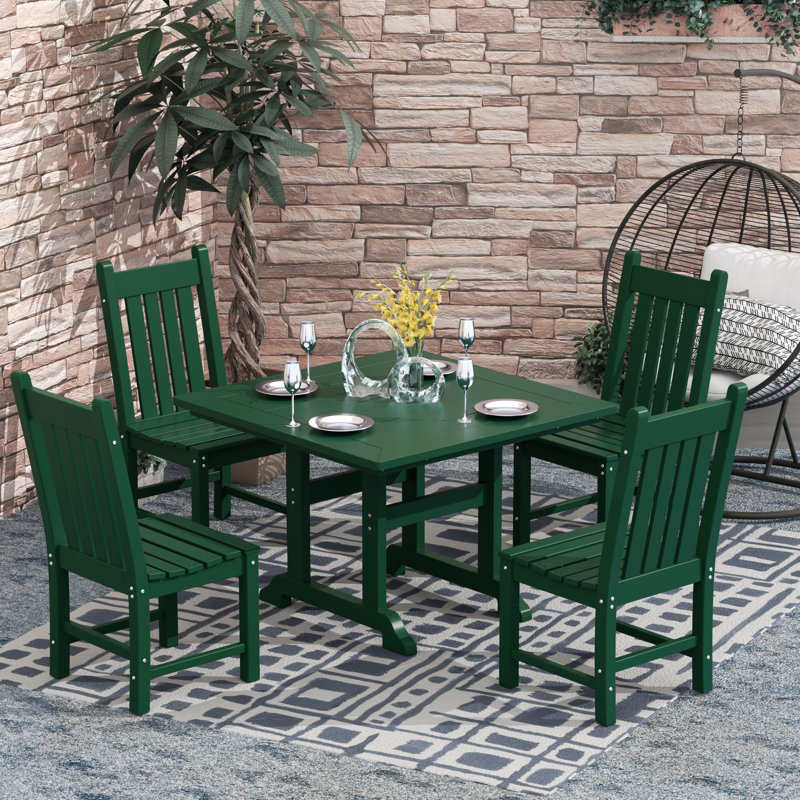Laguna 4 - Person Patio Dining Set with Square Table, Dark Green