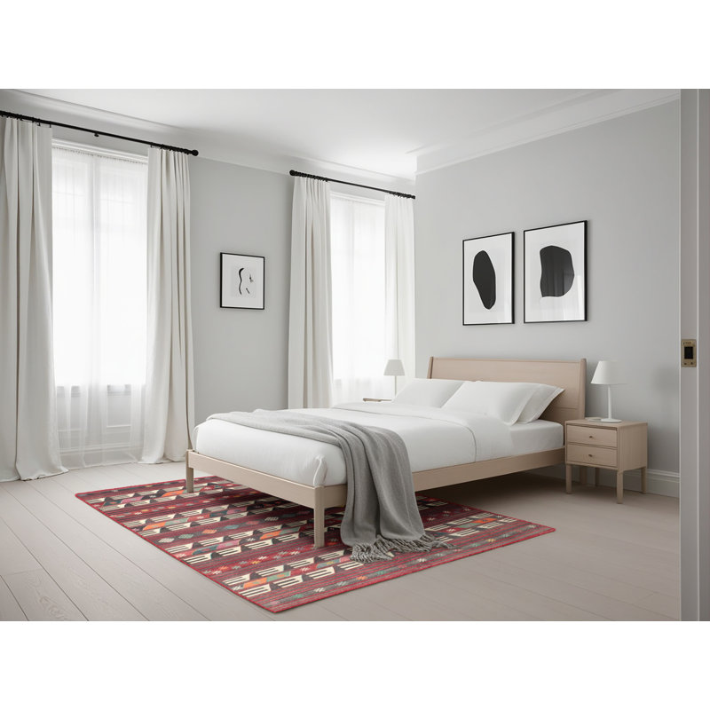 Tapis de zone rouge/brun contemporain, Rectangle 5 pi x 7 pi