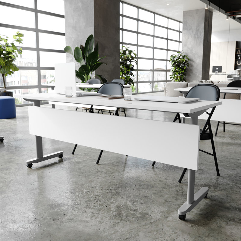 Table de formation commerciale avec structure en acier et pieds en T, Gris, Blanc, 30"H x 72"W x 23.5"D