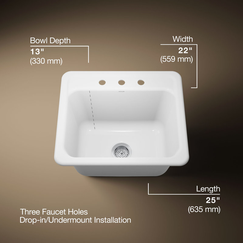 Glen Falls 22" x 25" Service Sink, 3 holes, White