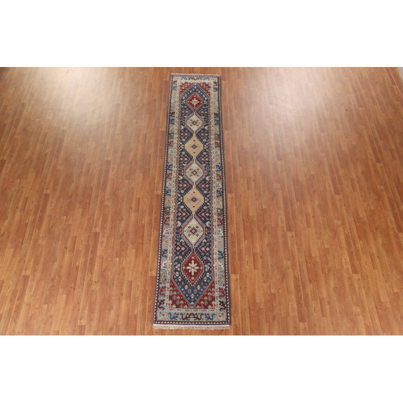 Tapis de couloir bleu en laine 3x12