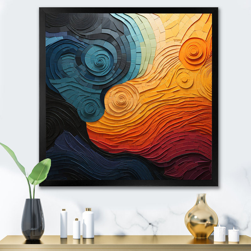 «Teal Orange Op Rhythmic Illusion II», reproduction, Cadre simple noir, H 24 po x l 24 po x P 1 po