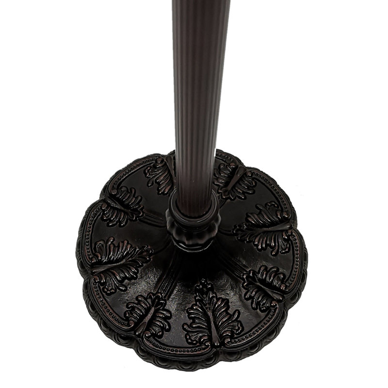 Lampe sur pied de 63 po à deux lumières de forme traditionnelle brune avec abat-jour en verre teinté blanc
