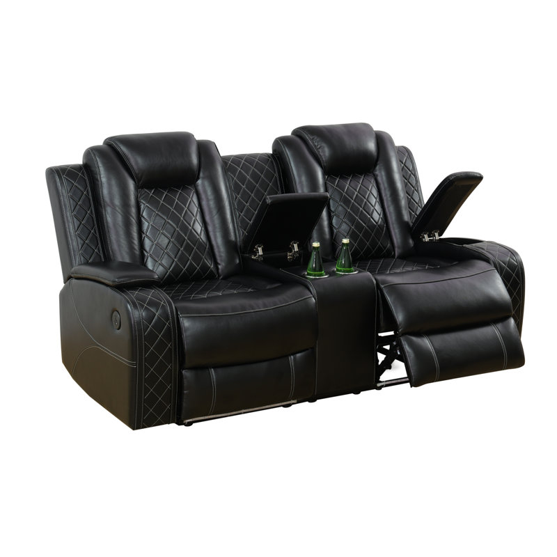 2-Piece Vegan Leather Power Reclining Living Room Sofa Set, Black