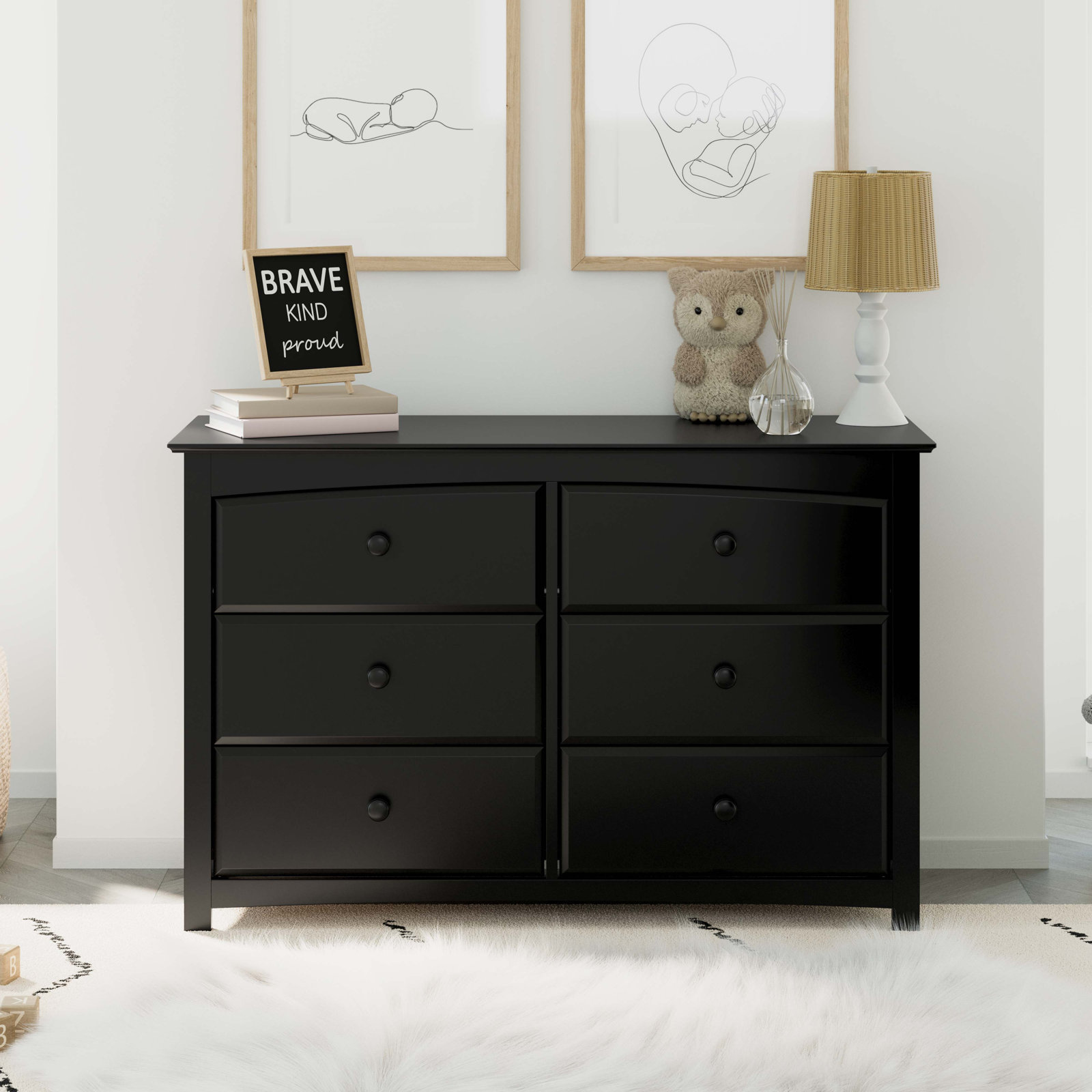 Kenton Wood 6-Drawer Double Dresser, Black